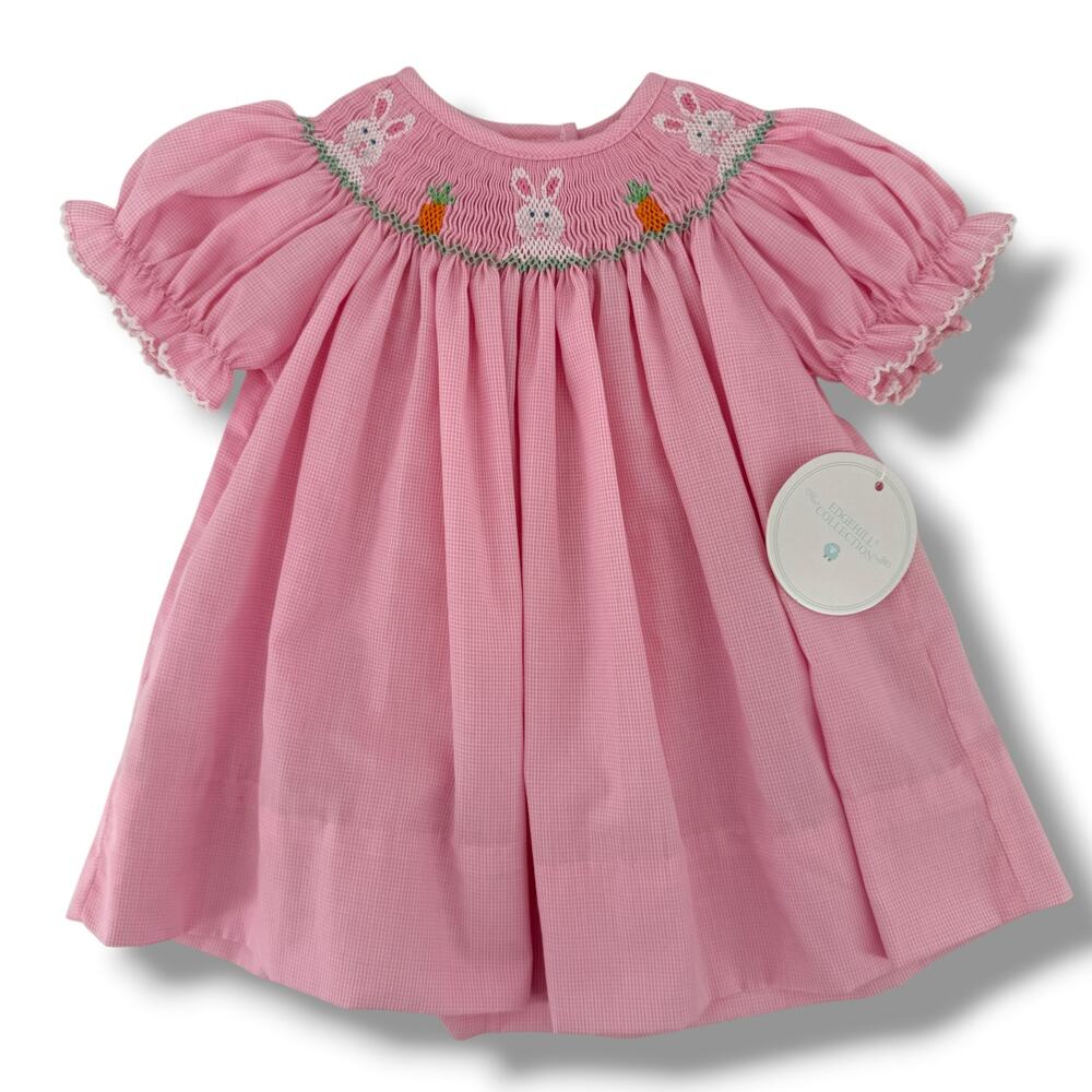 Edgehill Collection Baby Girl Smocked Easter Bunny Dress Sz 3M Pink Gingham